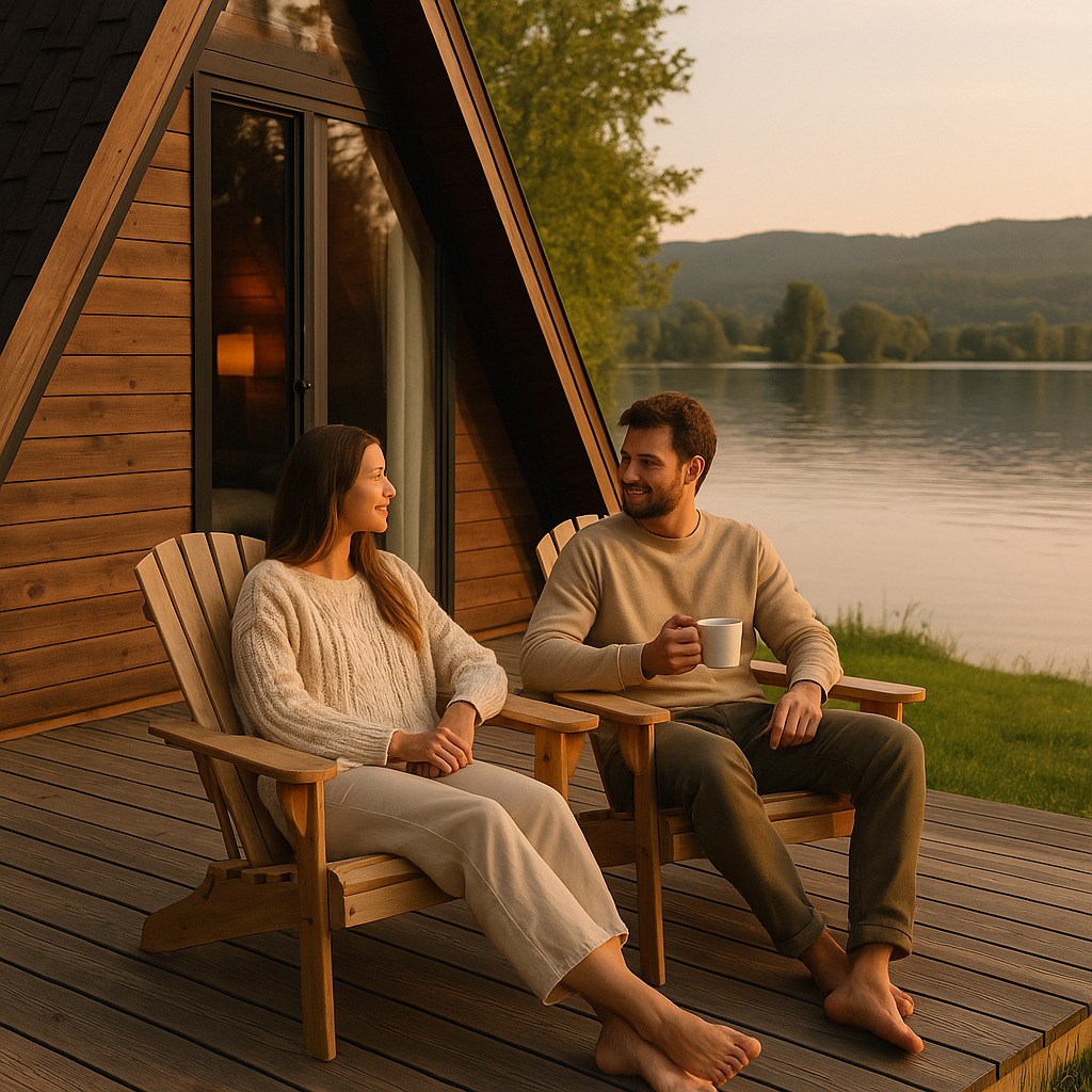 Sapanca’da göl manzaralı bungalovda tatil yapan çift